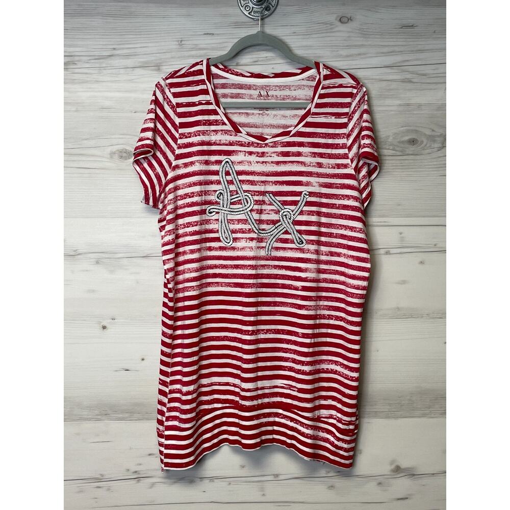 Armani‎ Exchange T Shirt Dress XL Womens Red White Striped Lightweight Coverup